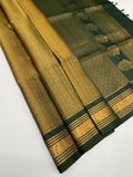 VSF1340 - khaki brown color body , green color pallu,blouse - Pure silk saree