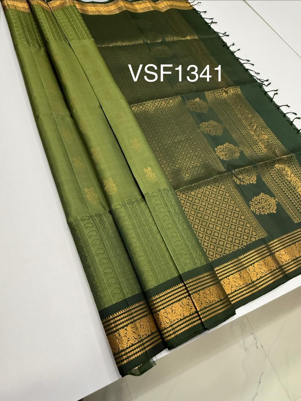 VSF1341 - pastel green color body , green color pallu,blouse - Pure silk saree