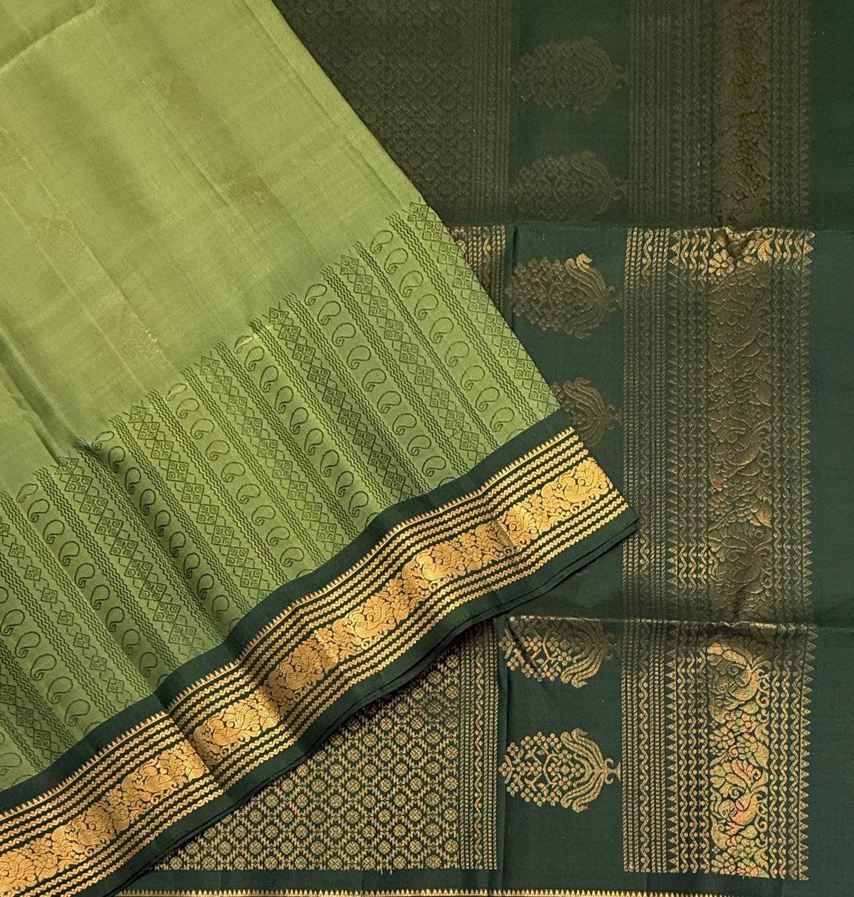 VSF1341 - pastel green color body , green color pallu,blouse - Pure silk saree