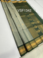 VSF1342 - grey color body , green color pallu,blouse - Pure silk saree