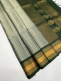 VSF1342 - grey color body , green color pallu,blouse - Pure silk saree