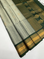 VSF1342 - grey color body , green color pallu,blouse - Pure silk saree