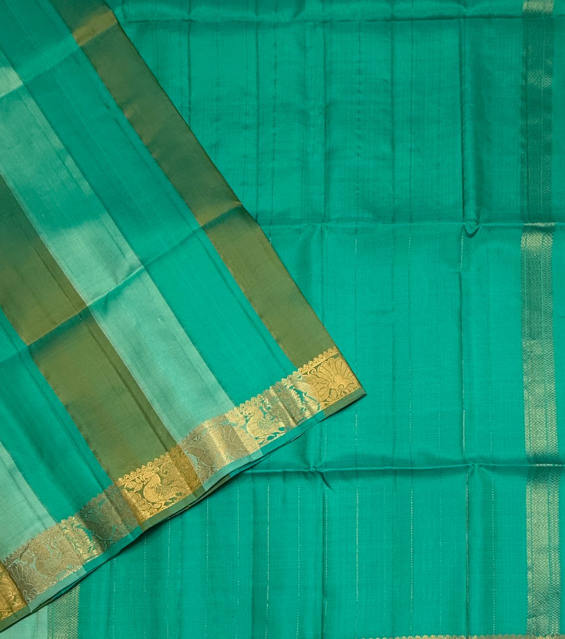 VSF1343 - teal green color body , pallu,blouse - Pure silk saree