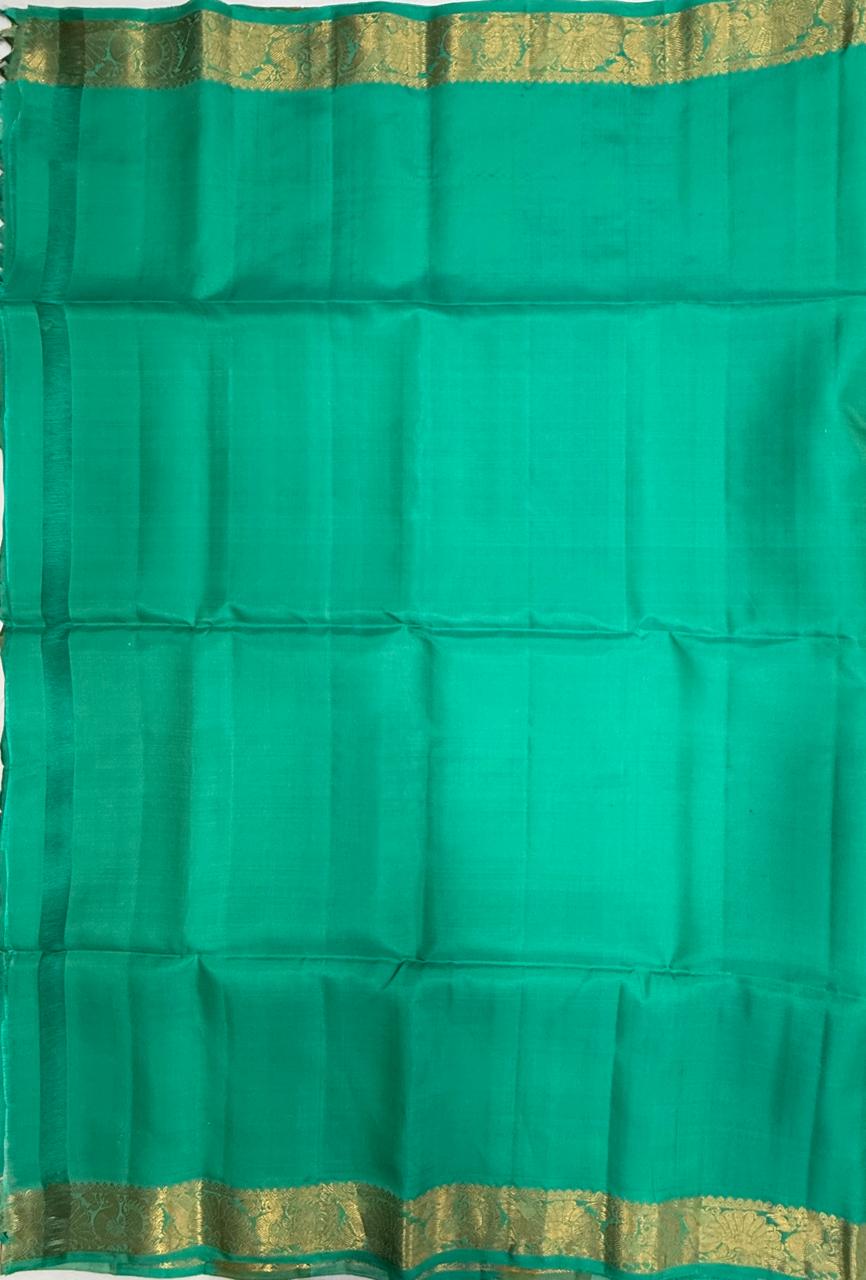 VSF1343 - teal green color body , pallu,blouse - Pure silk saree