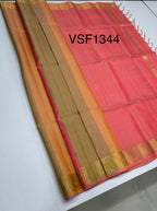 VSF1344 - multi color body , peach color pallu,blouse - Pure silk saree