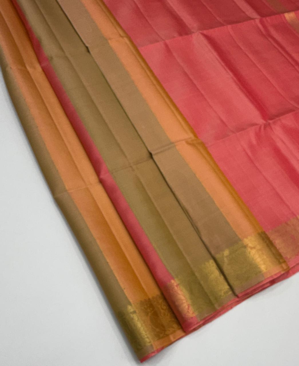 VSF1344 - multi color body , peach color pallu,blouse - Pure silk saree