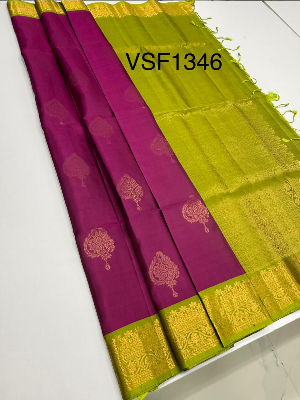 VSF1346 - purple color body , green color pallu,blouse - Pure silk saree