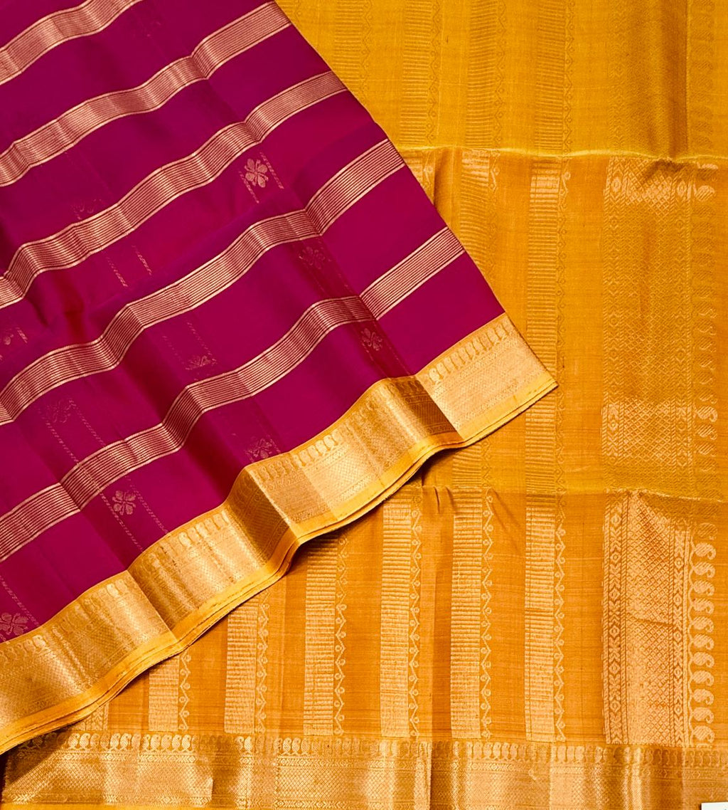 VSF1348 - magenta color body , yellow color pallu,blouse - Pure silk saree