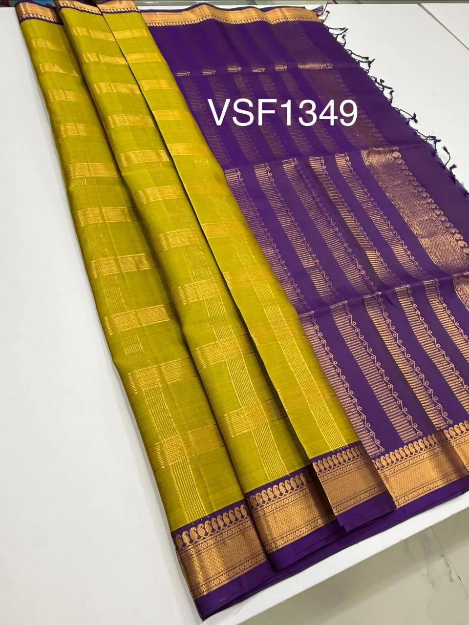 VSF1349 - dual green color body , violet color pallu,blouse - Pure silk saree