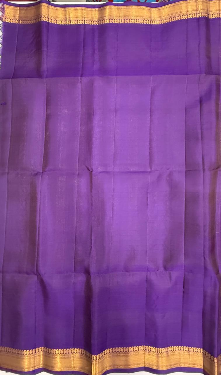 VSF1349 - dual green color body , violet color pallu,blouse - Pure silk saree