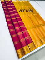 VSF1350 - rani pink color body , yellow color pallu,blouse - Pure silk saree