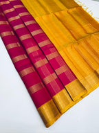VSF1350 - rani pink color body , yellow color pallu,blouse - Pure silk saree