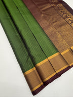 VSF1351 - olive green color body , brown color pallu,blouse - Pure silk saree