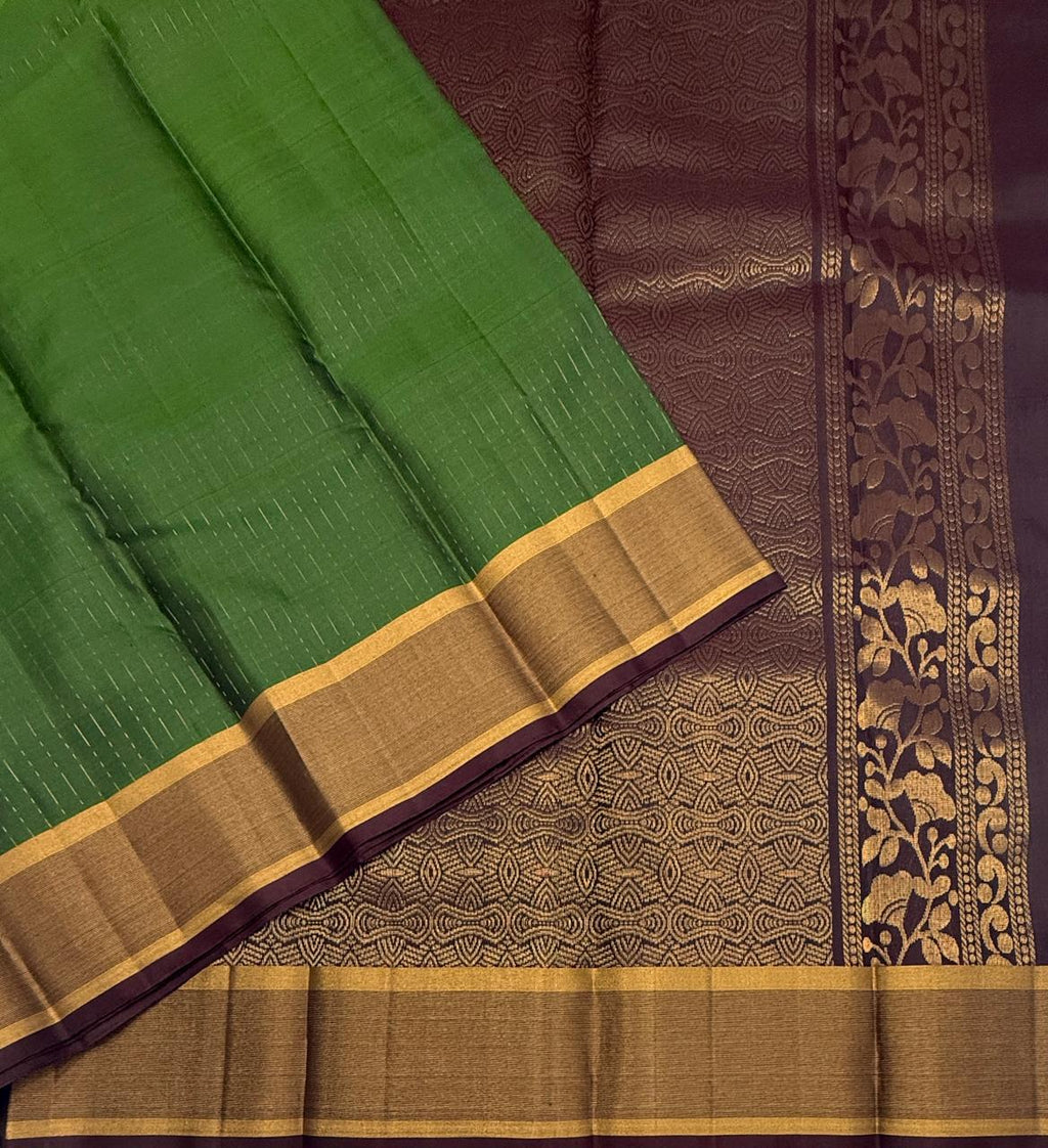 VSF1351 - olive green color body , brown color pallu,blouse - Pure silk saree