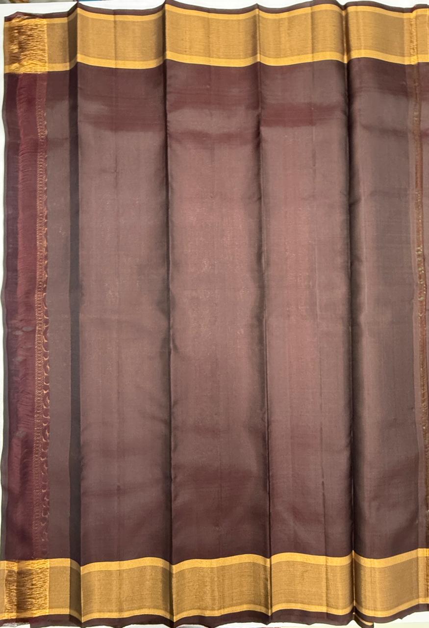 VSF1351 - olive green color body , brown color pallu,blouse - Pure silk saree