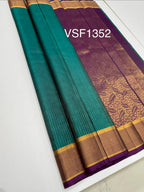VSF1352 - peacock blue color body , violet color pallu,blouse - Pure silk saree