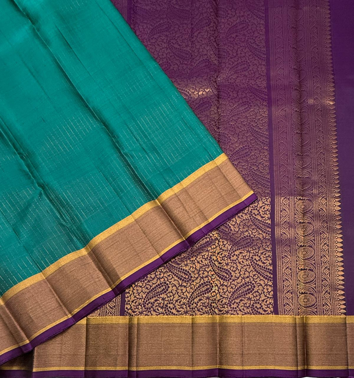 VSF1352 - peacock blue color body , violet color pallu,blouse - Pure silk saree