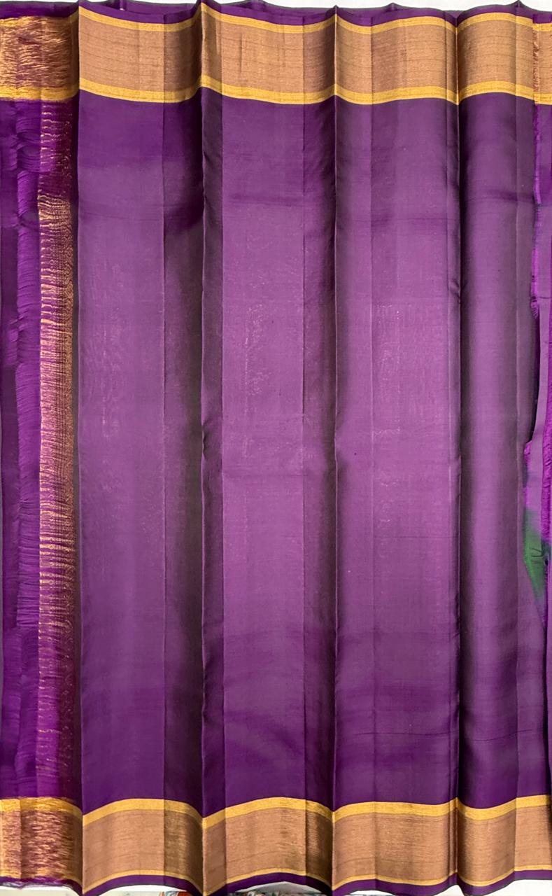 VSF1352 - peacock blue color body , violet color pallu,blouse - Pure silk saree