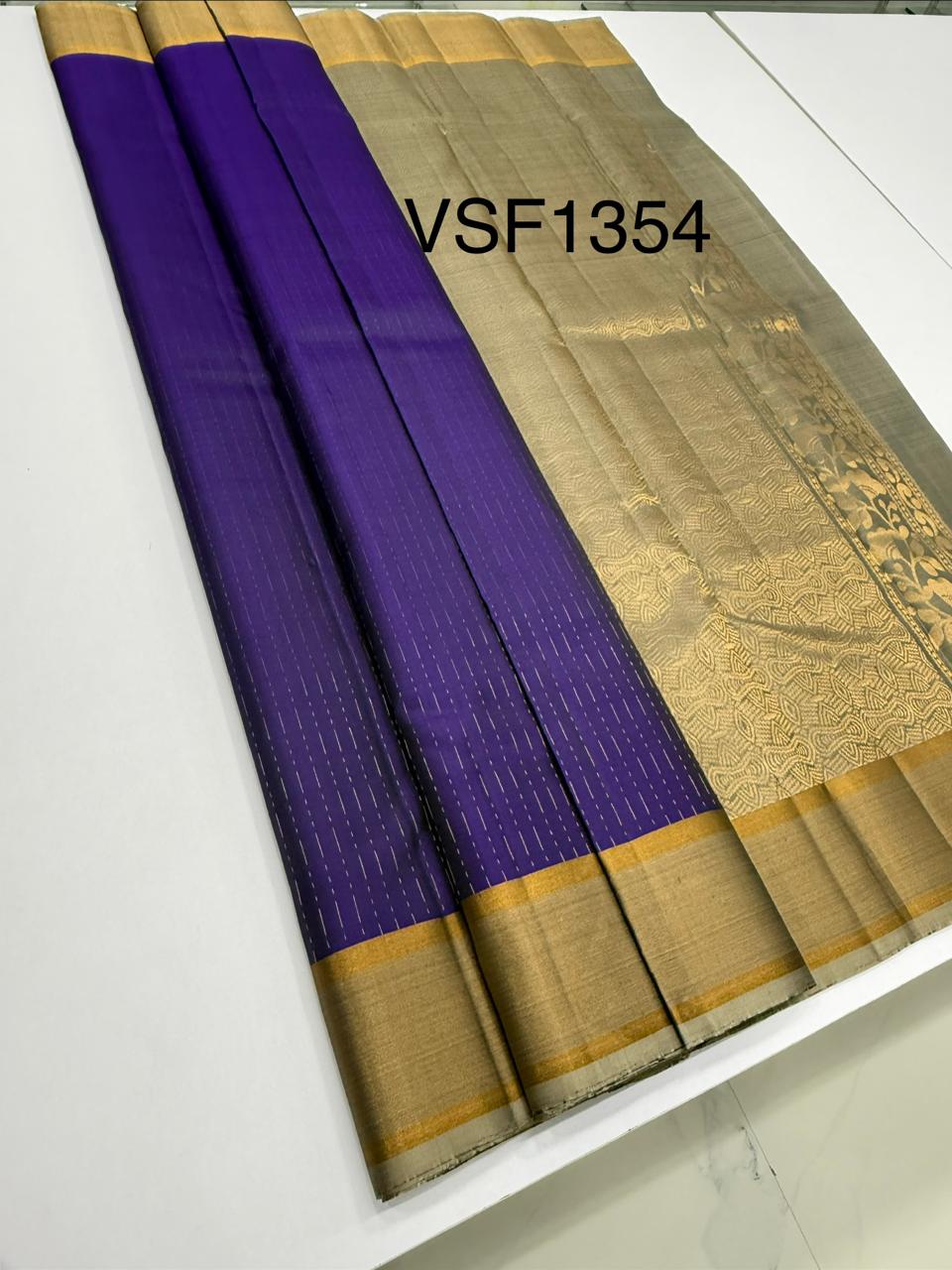 VSF1354 - violet color body , grey color pallu,blouse - Pure silk saree