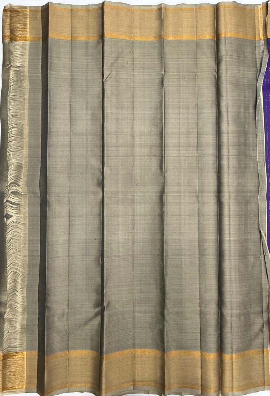 VSF1354 - violet color body , grey color pallu,blouse - Pure silk saree