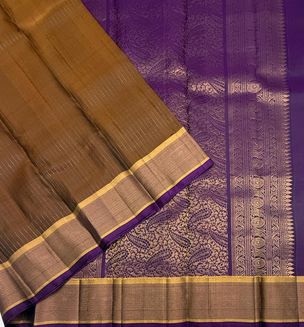 VSF1355 - honey brown color body , violet color pallu,blouse - Pure silk saree
