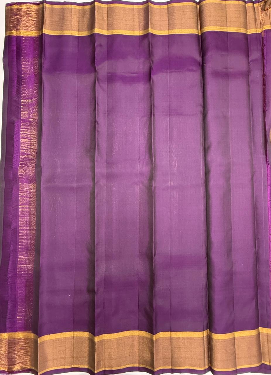 VSF1355 - honey brown color body , violet color pallu,blouse - Pure silk saree