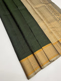 VSF1356 - dark green color body , grey color pallu,blouse - Pure silk saree