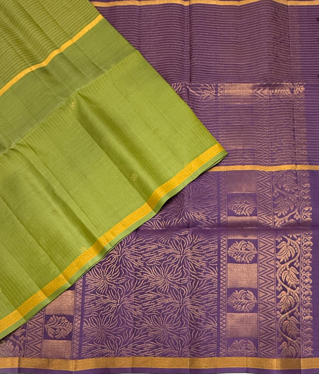 VSF1358 - pista green color body , lavender color pallu,blouse - Pure silk saree