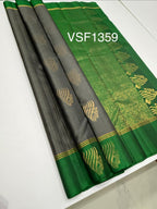 VSF1359 - grey color body , green color pallu,blouse - Pure silk saree