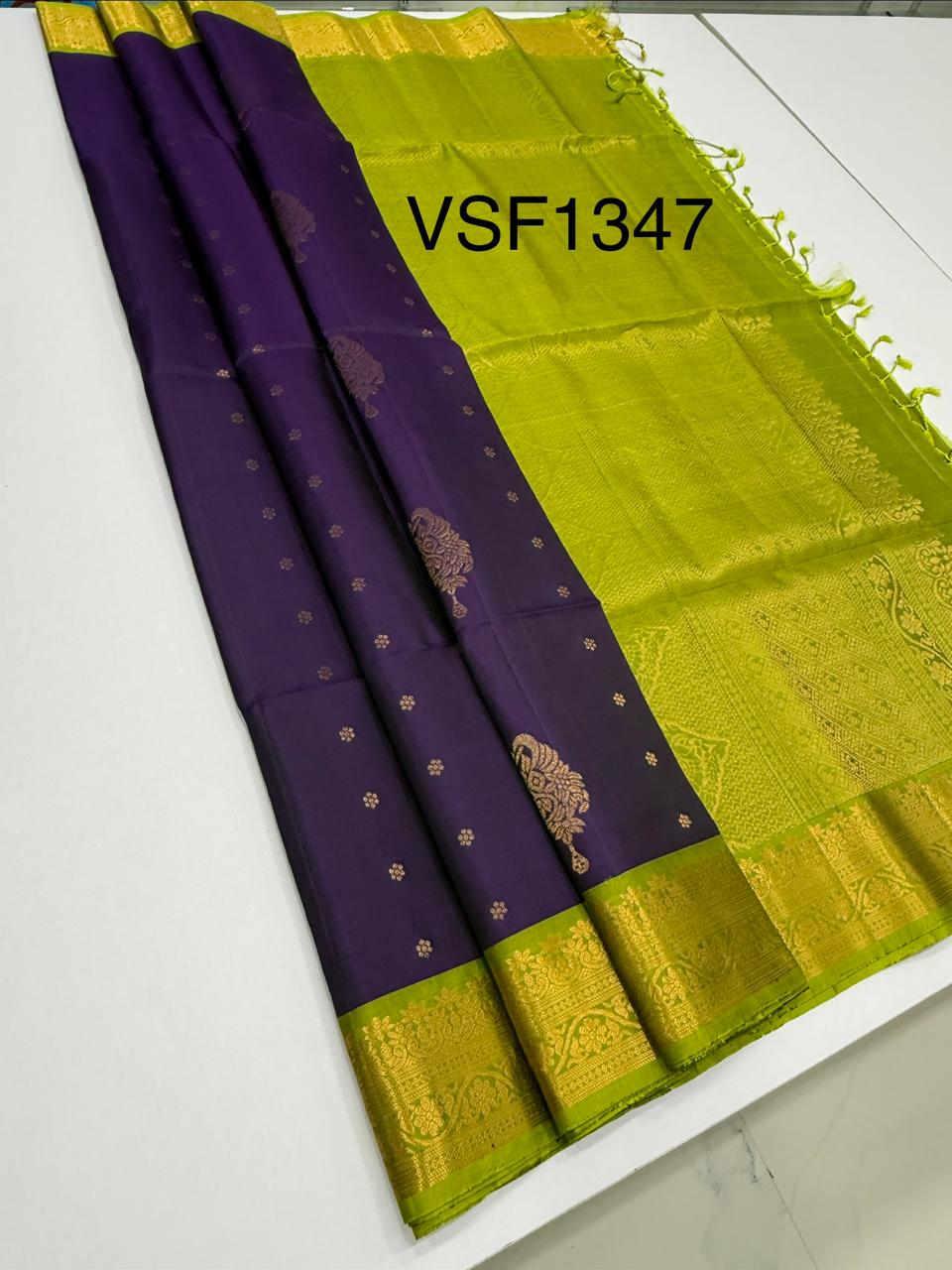 VSF1347 - violet color body , green color pallu,blouse - Pure silk saree