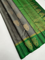 VSF1359 - grey color body , green color pallu,blouse - Pure silk saree