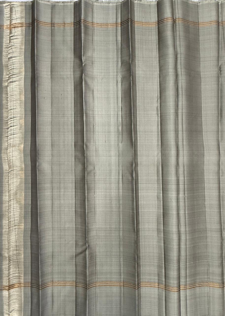 VSF1360 - khaki brown color body , grey color pallu,blouse - Pure silk saree