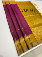 VSF1361 - purple color body , yellowish green color pallu,blouse - Pure silk saree