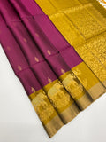 VSF1361 - purple color body , yellowish green color pallu,blouse - Pure silk saree
