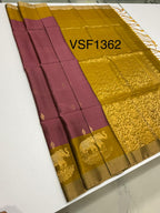 VSF1362 - dusky pink color body , yellowish green color pallu,blouse - Pure silk saree