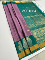 VSF1364 - lavender color body , peacock green color pallu,blouse - Pure silk saree