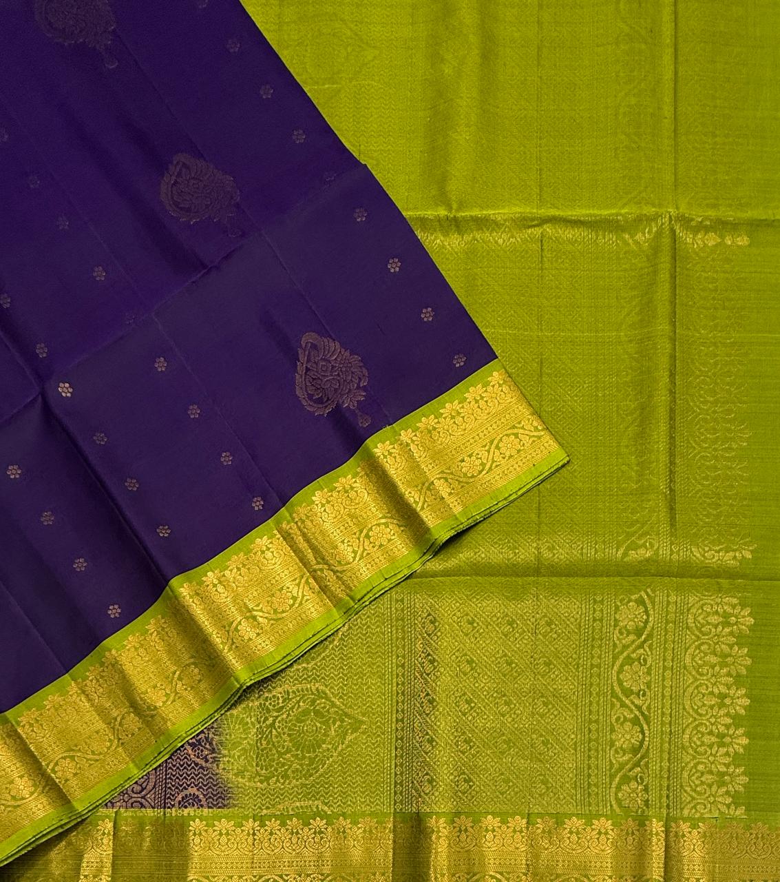 VSF1347 - violet color body , green color pallu,blouse - Pure silk saree
