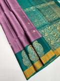 VSF1364 - lavender color body , peacock green color pallu,blouse - Pure silk saree