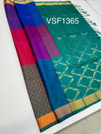 VSF1365 - multi color body , peacock green color pallu,blouse - Pure silk saree