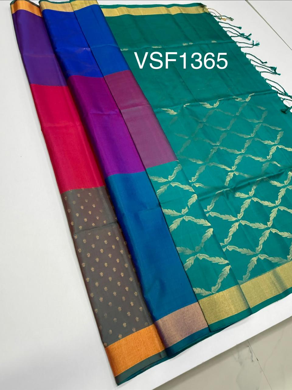 VSF1365 - multi color body , peacock green color pallu,blouse - Pure silk saree