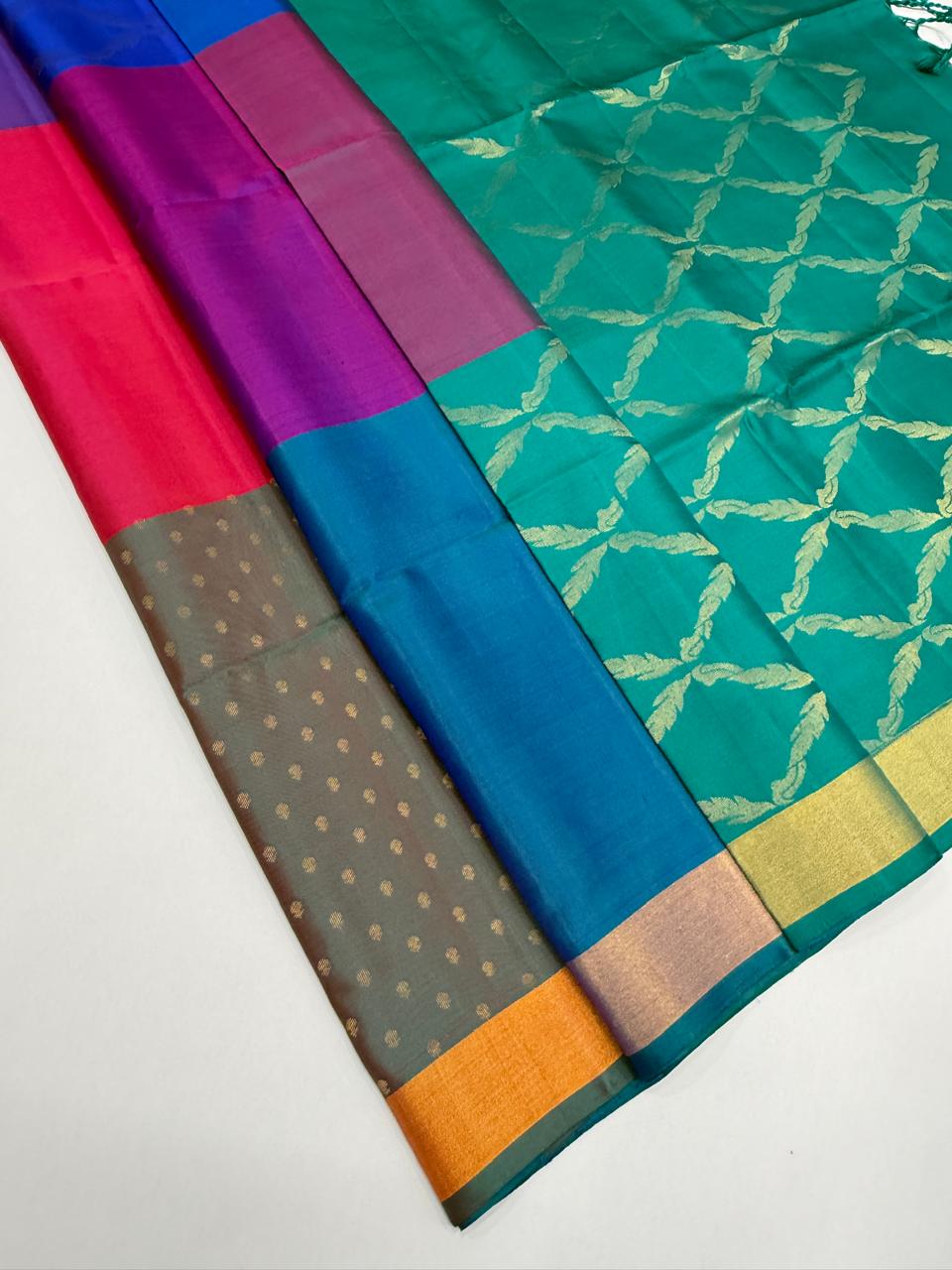 VSF1365 - multi color body , peacock green color pallu,blouse - Pure silk saree