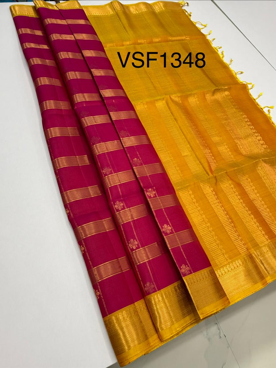 VSF1348 - magenta color body , yellow color pallu,blouse - Pure silk saree