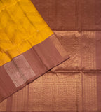 VSF1366 - golden yellow color body , chocolate brown color pallu,blouse - Pure silk saree