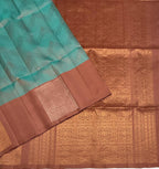 VSF1367 - pastel blue color body , chocolate brown color pallu,blouse - Pure silk saree