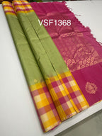 VSF1368 - olive green color body , rani pink color pallu,blouse - Pure silk saree