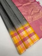 VSF1369 - grey color body , light pink color pallu,blouse - Pure silk saree