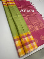 VSF1370 - olive green color body , light pink color pallu,blouse - Pure silk saree