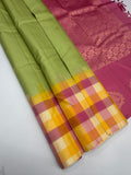 VSF1370 - olive green color body , light pink color pallu,blouse - Pure silk saree