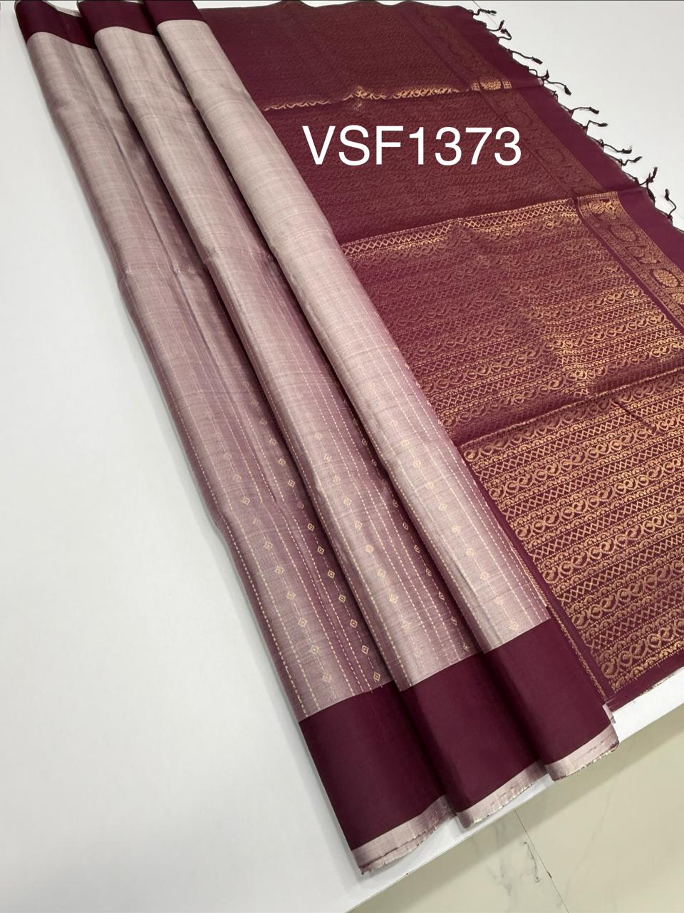 VSF1373 - light lavender color body , purple color pallu,blouse - Pure silk saree