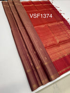 VSF1374 - chocolate brown color body , maroon color pallu,blouse - Pure silk saree